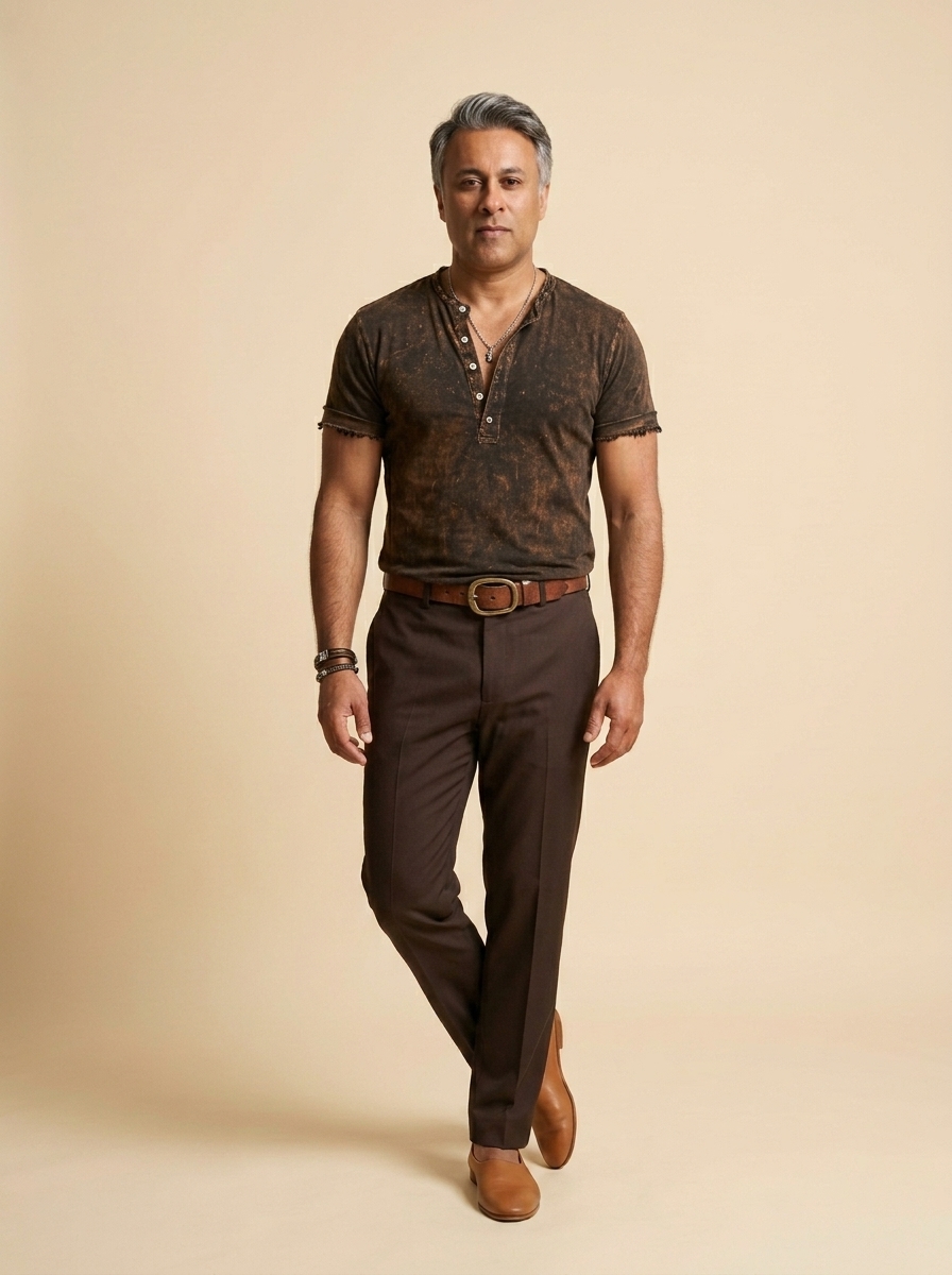 Distressed brown henley shirt