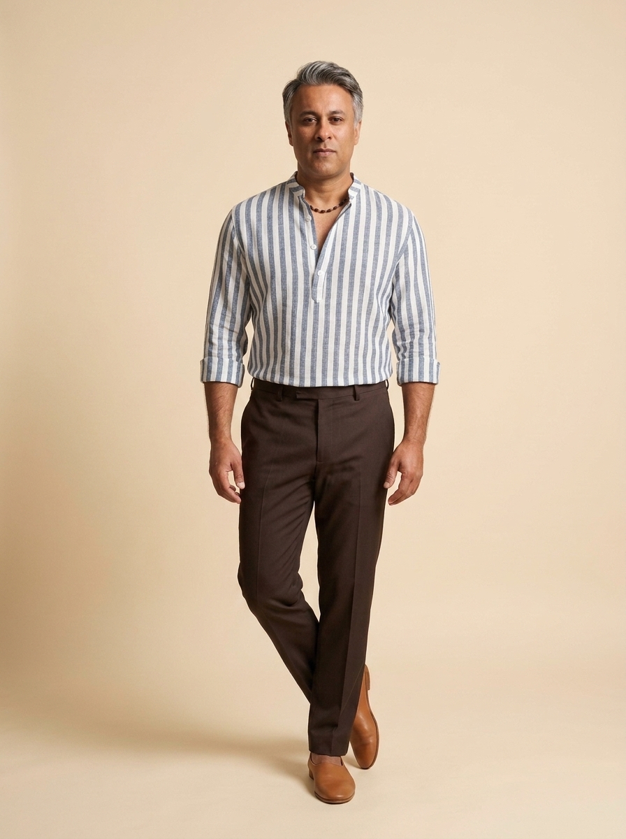 Blue and white striped linen shirt
